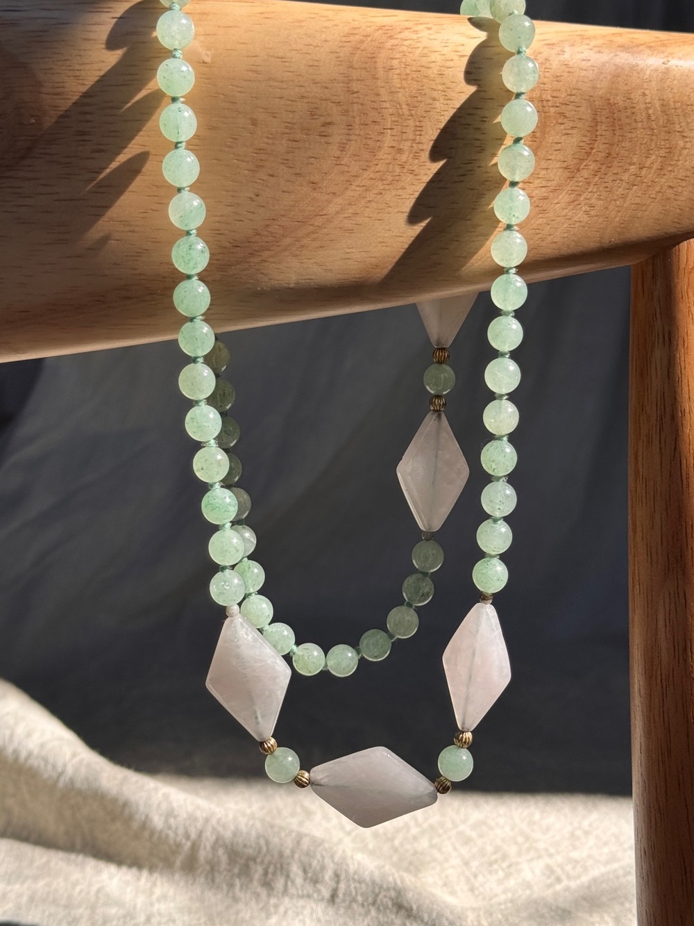 Jade Necklace with Rose Quartz Accents
